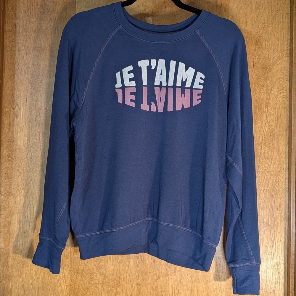 Sundry Je T'aime Women's Size 1 Navy Sweatshirt Modal Fleece Soft NWT Cozy